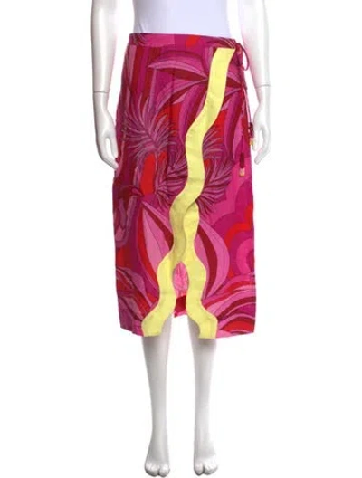 Pre-owned Farm Rio Linen Midi Length Skirt In Pink
