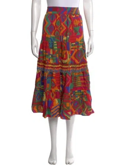 Pre-owned Farm Rio Linen Midi Length Skirt In Pink