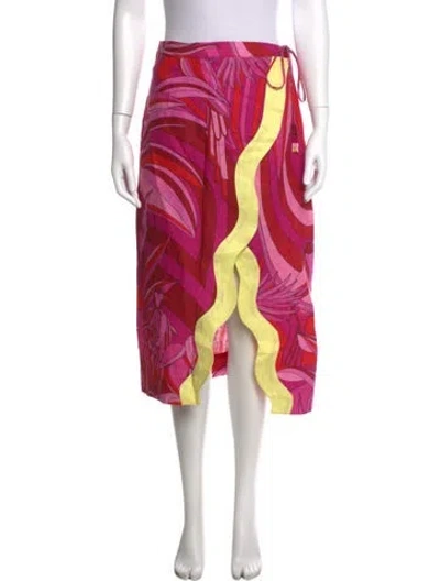 Pre-owned Farm Rio Linen Midi Length Skirt In Pink