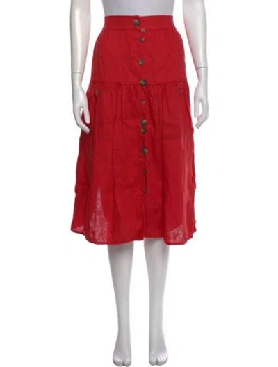Pre-owned Farm Rio Linen Midi Length Skirt In Red