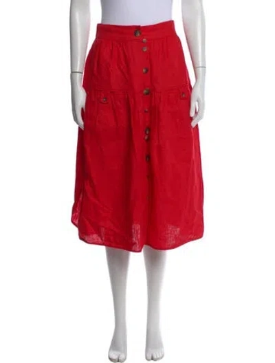Pre-owned Farm Rio Linen Midi Length Skirt In Red