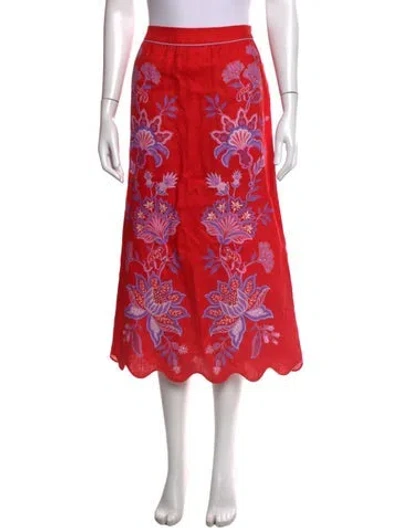 Pre-owned Farm Rio Linen Midi Length Skirt In Red