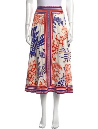 Pre-owned Farm Rio Linen Midi Length Skirt In Red