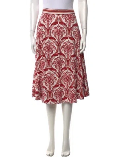 Pre-owned Farm Rio Linen Midi Length Skirt In Red