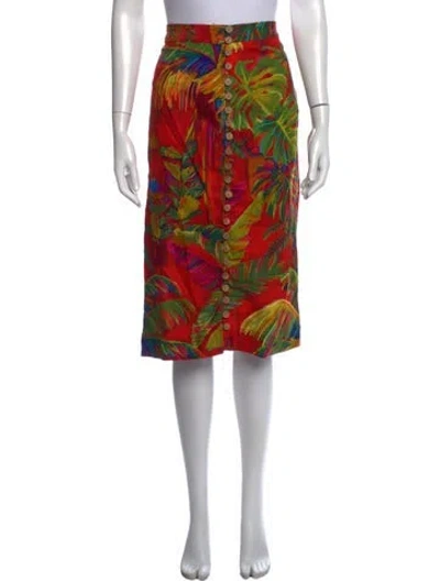 Pre-owned Farm Rio Linen Midi Length Skirt In Red