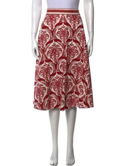Pre-owned Farm Rio Linen Midi Length Skirt In Red