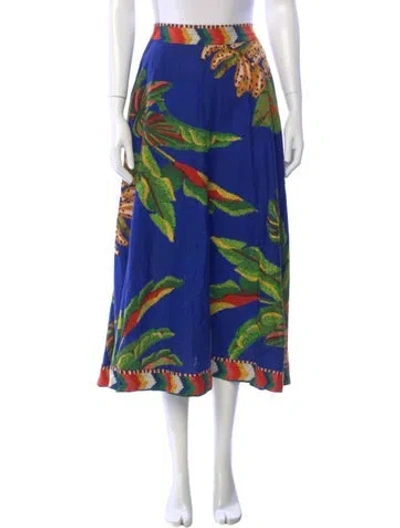 Pre-owned Farm Rio Linen Midi Length Skirt W/ Tags In Blue