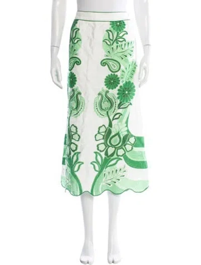 Pre-owned Farm Rio Linen Midi Length Skirt W/ Tags In Green