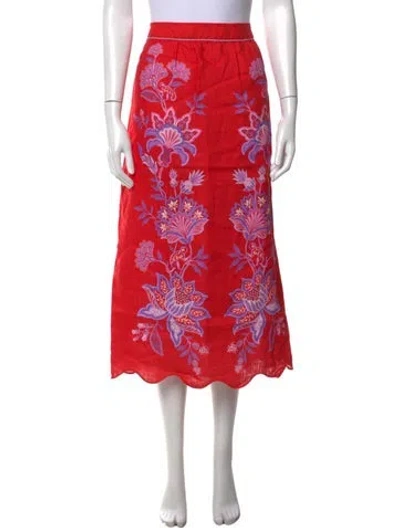 Pre-owned Farm Rio Linen Midi Length Skirt W/ Tags In Red