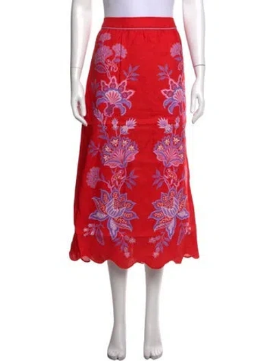 Pre-owned Farm Rio Linen Midi Length Skirt W/ Tags In Red