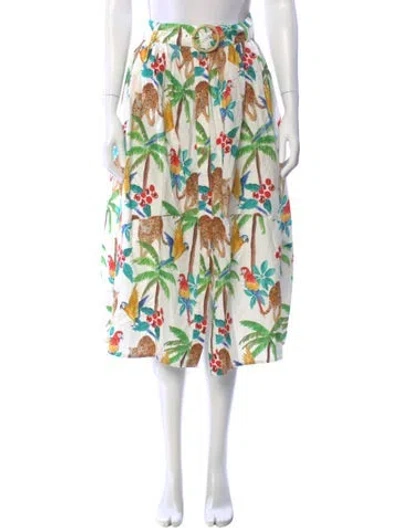 Pre-owned Farm Rio Linen Midi Length Skirt W/ Tags In White