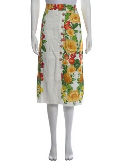 Pre-owned Farm Rio Linen Midi Length Skirt W/ Tags In White