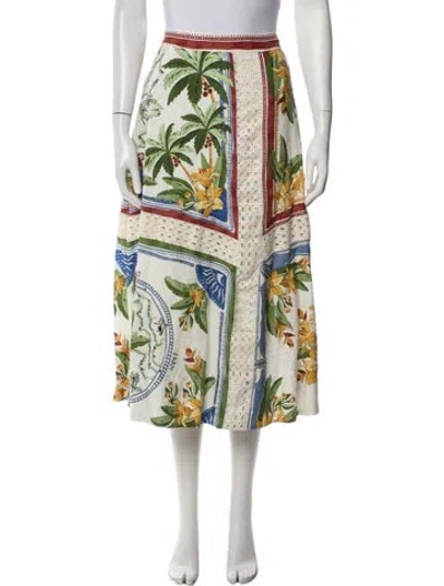 Pre-owned Farm Rio Linen Midi Length Skirt W/ Tags In White