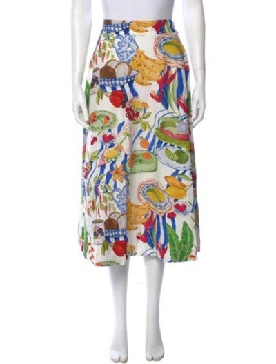 Pre-owned Farm Rio Linen Midi Length Skirt In White