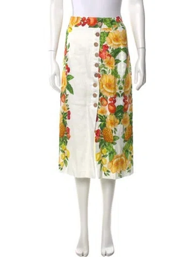 Pre-owned Farm Rio Linen Midi Length Skirt In White