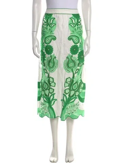 Pre-owned Farm Rio Linen Midi Length Skirt In White