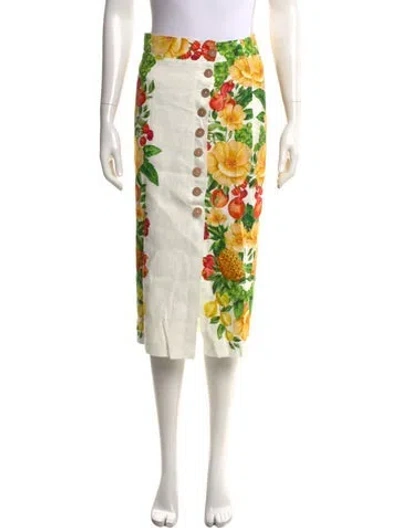 Pre-owned Farm Rio Linen Midi Length Skirt In White