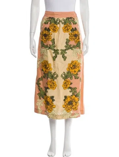 Pre-owned Farm Rio Linen Midi Length Skirt In Yellow