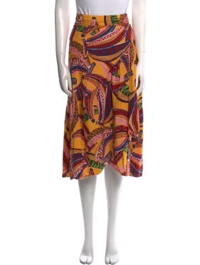 Pre-owned Farm Rio Linen Midi Length Skirt In Yellow