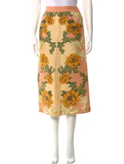 Pre-owned Farm Rio Linen Midi Length Skirt In Yellow