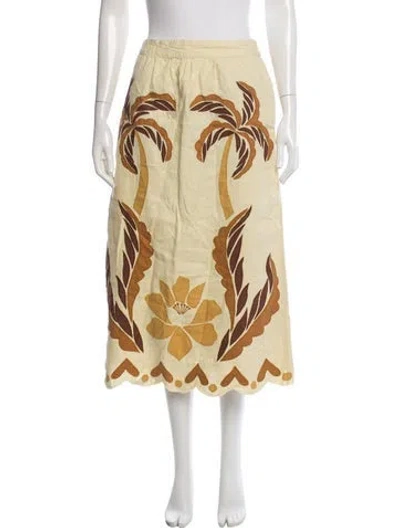 Pre-owned Farm Rio Linen Midi Length Skirt In Yellow