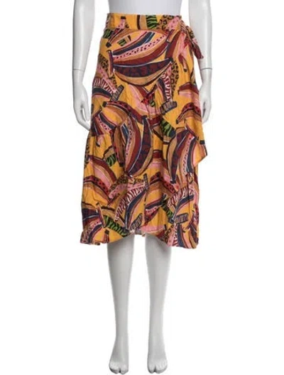 Pre-owned Farm Rio Linen Midi Length Skirt In Yellow