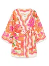 Farm Rio Beige Spring Affair Linen Mini Dress In Purple