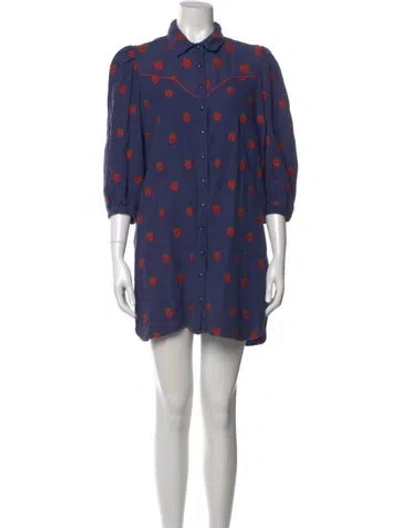 Pre-owned Farm Rio Linen Mini Dress In Blue