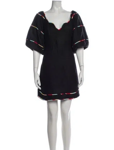 Pre-owned Farm Rio Linen Mini Dress In Blue