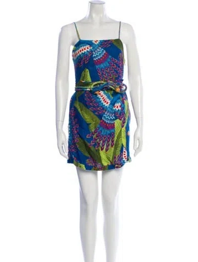 Pre-owned Farm Rio Linen Mini Dress In Blue