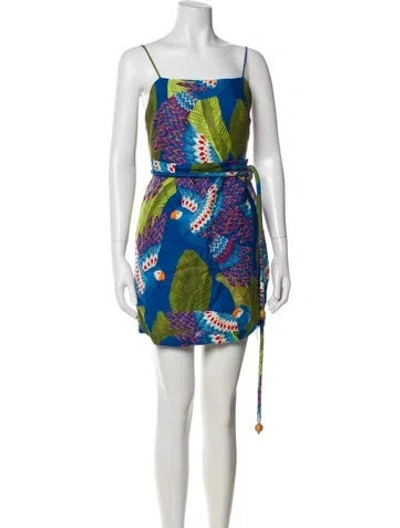 Pre-owned Farm Rio Linen Mini Dress In Blue