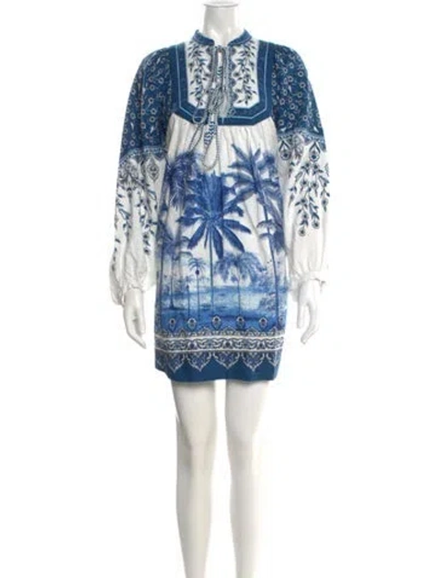 Pre-owned Farm Rio Linen Mini Dress In Blue