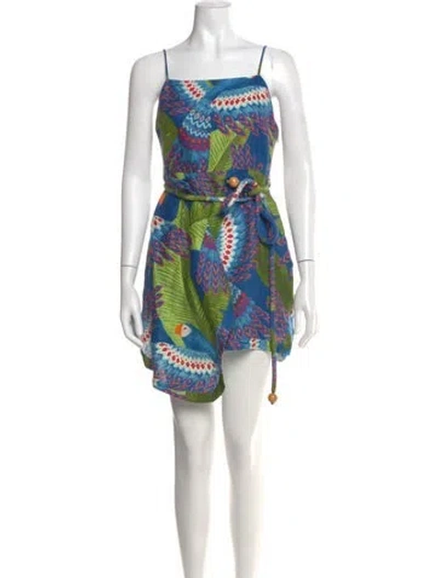 Pre-owned Farm Rio Linen Mini Dress In Blue