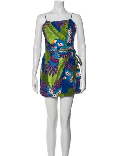 Pre-owned Farm Rio Linen Mini Dress In Blue