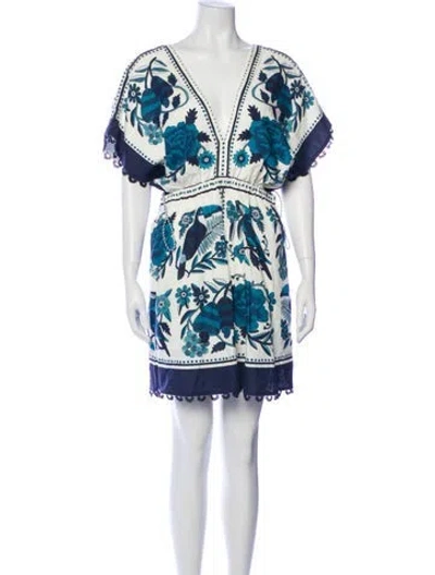 Pre-owned Farm Rio Linen Mini Dress In Blue