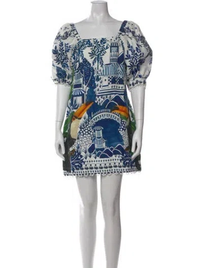 Pre-owned Farm Rio Linen Mini Dress In Blue