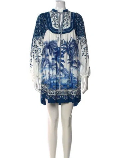 Pre-owned Farm Rio Linen Mini Dress In Blue