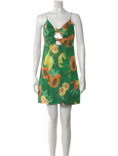 Pre-owned Farm Rio Linen Mini Dress In Green
