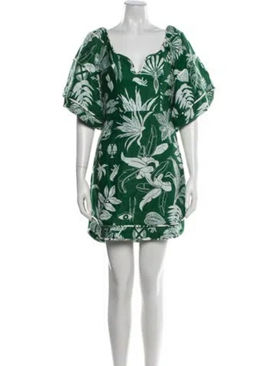 Pre-owned Farm Rio Linen Mini Dress In Green