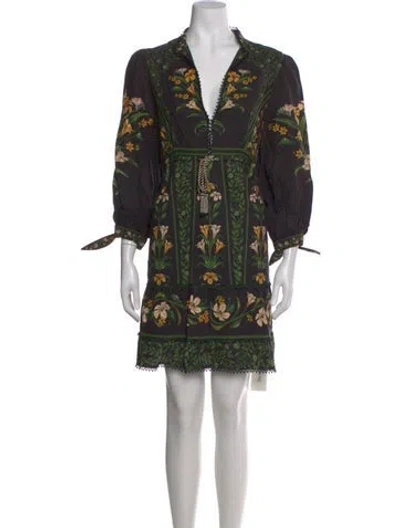 Pre-owned Farm Rio Linen Mini Dress In Green