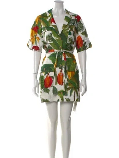 Pre-owned Farm Rio Linen Mini Dress In Green