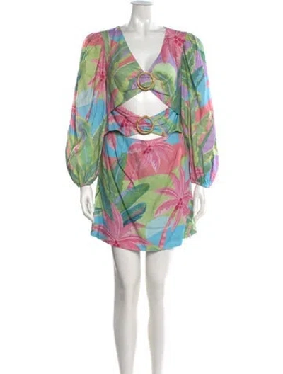 Pre-owned Farm Rio Linen Mini Dress In Green
