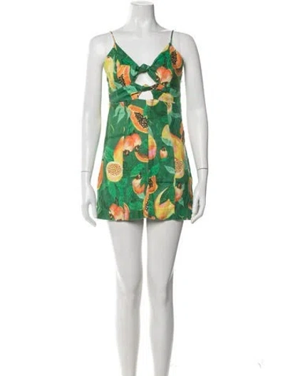 Pre-owned Farm Rio Linen Mini Dress In Green