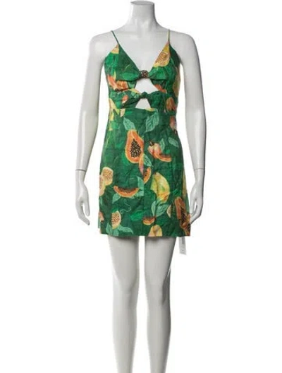 Pre-owned Farm Rio Linen Mini Dress In Green