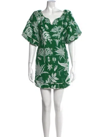 Pre-owned Farm Rio Linen Mini Dress In Green