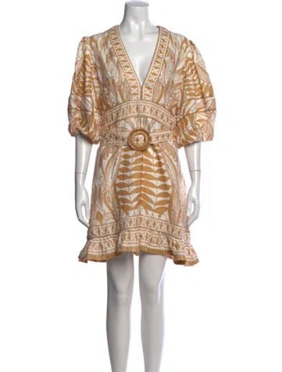 Pre-owned Farm Rio Linen Mini Dress In Neutral