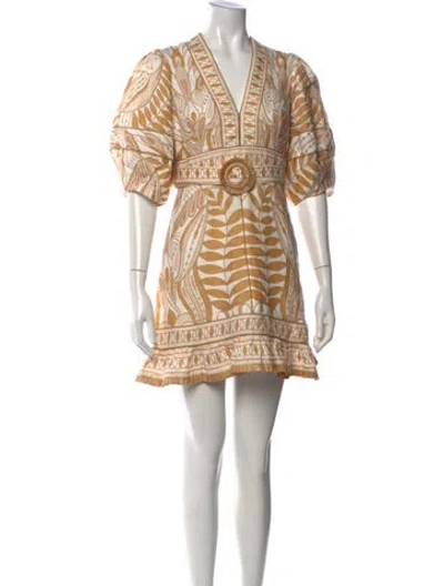 Pre-owned Farm Rio Linen Mini Dress In Neutral