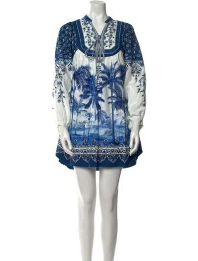 Pre-owned Farm Rio Linen Mini Dress W/ Tags In Blue