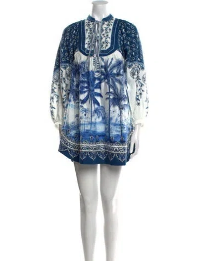 Pre-owned Farm Rio Linen Mini Dress W/ Tags In Blue