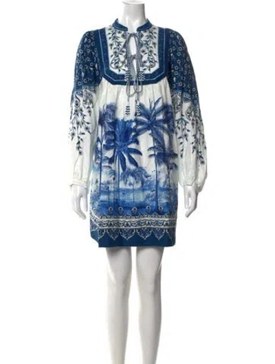 Pre-owned Farm Rio Linen Mini Dress W/ Tags In Blue